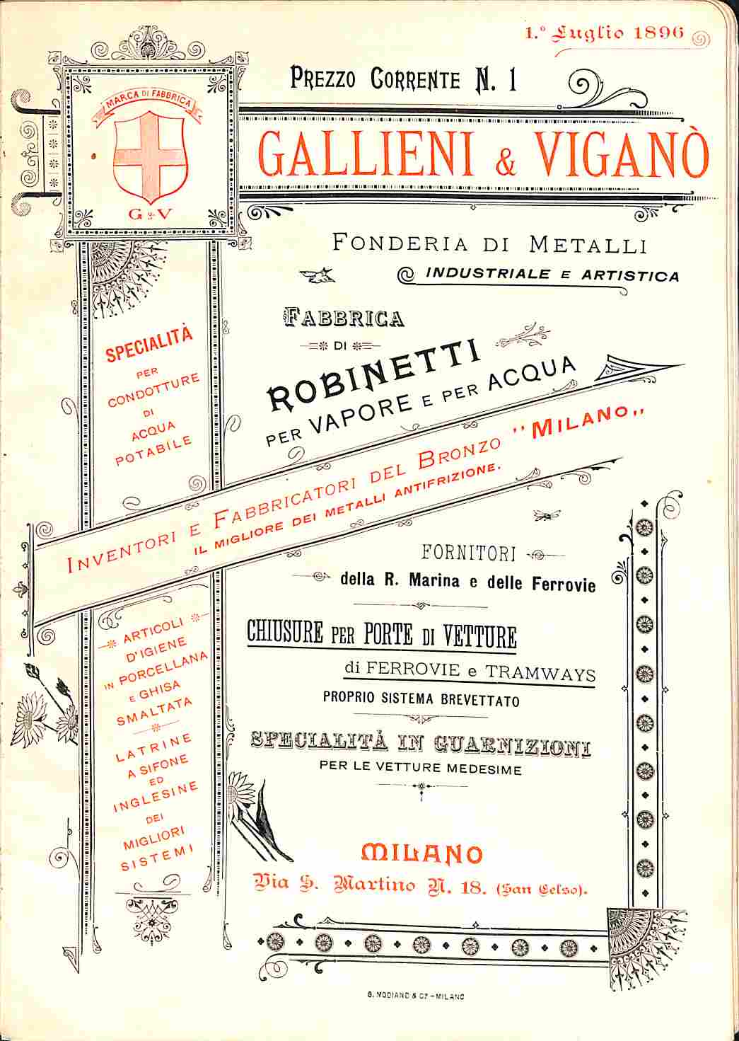 Gallieni & Viganò. Fonderia di metalli industriale e artistica. Prezzo corrente (Catalogo commerciale)